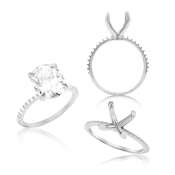 ITI NYC Oval 4 Prong Zinnia with Side Stones Solitaire