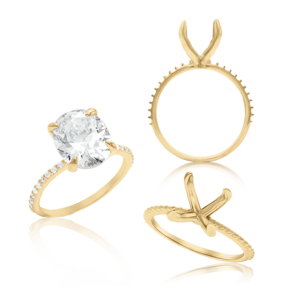 ITI NYC Oval 4 Prong Zinnia with Side Stones Solitaire