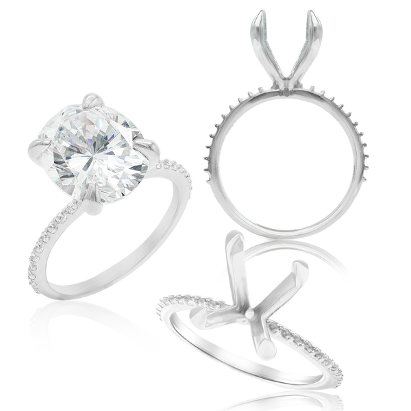 ITI NYC Oval 4 Prong Zinnia with Side Stones Solitaire