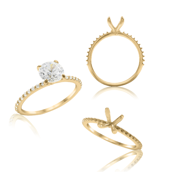 ITI NYC Round 4 Prong Zinnia with Side Stones Solitaire