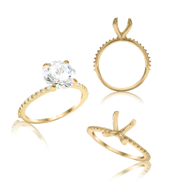 ITI NYC Round 4 Prong Zinnia with Side Stones Solitaire