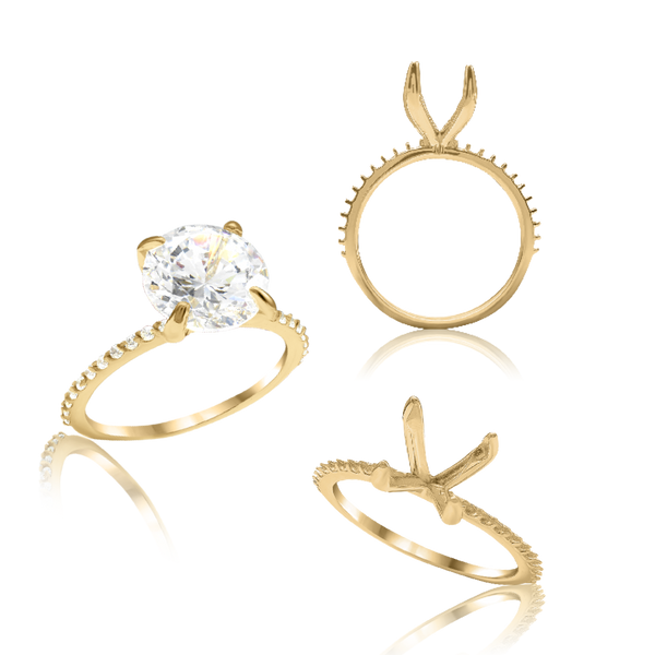 ITI NYC Round 4 Prong Zinnia with Side Stones Solitaire