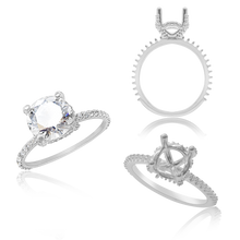 Load image into Gallery viewer, 4 Prong Round Solitaire with Prong  and Side Stones
