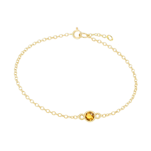 Diamond or Gemstone Round Bezel Charm in 14K Yellow Round Cable Bracelet