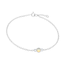 Load image into Gallery viewer, Diamond or Gemstone Round Bezel Charm in 14K White Diamond Cut Cable Bracelet
