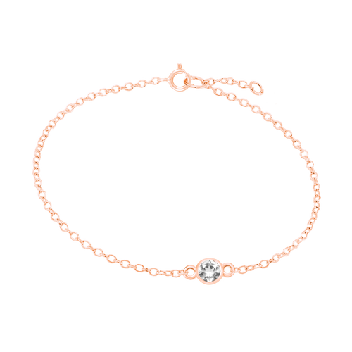 Diamond or Gemstone Round Bezel Charm in 14K Rose Round Cable Bracelet