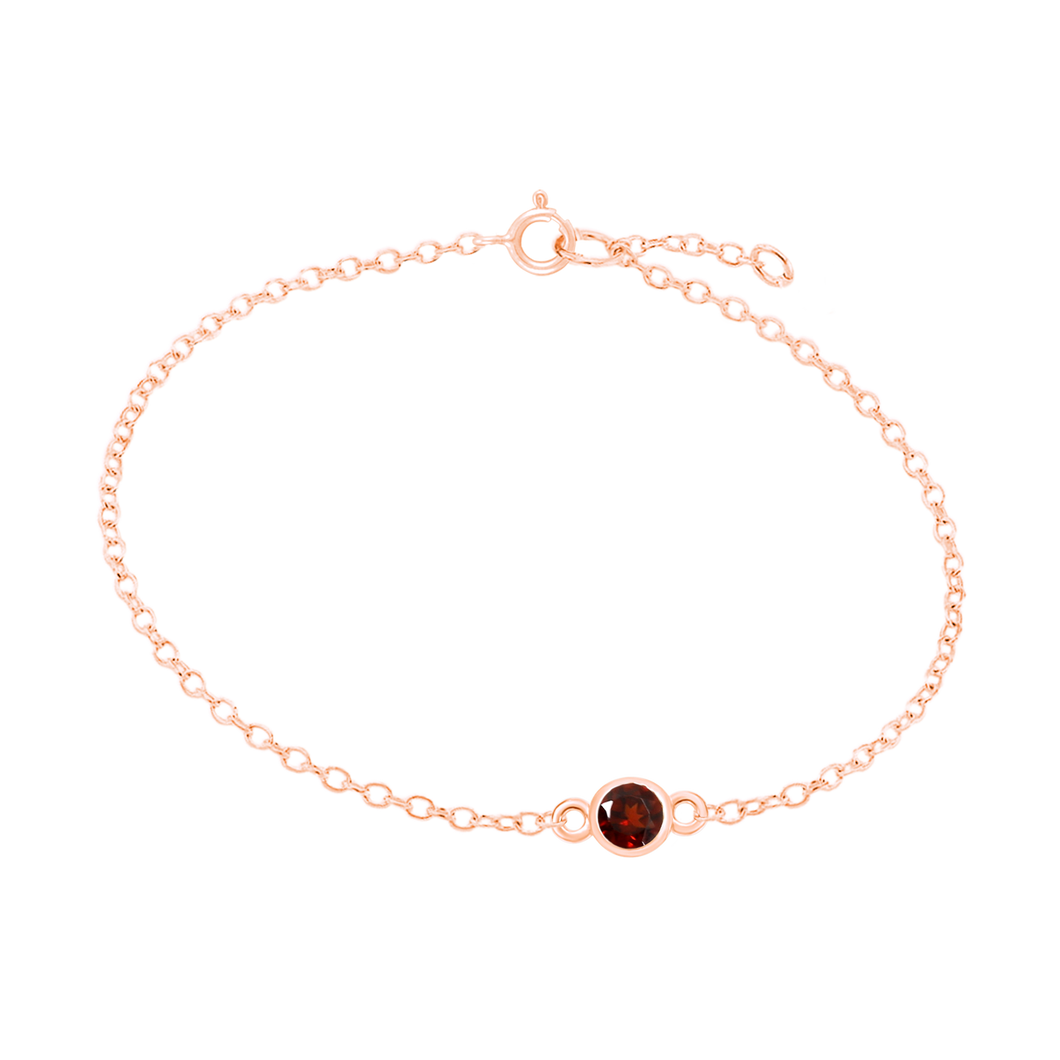 Diamond or Gemstone Round Bezel Charm in 14K Rose Round Cable Bracelet