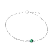 Load image into Gallery viewer, Diamond or Gemstone Round Bezel Charm in 14K White Diamond Cut Cable Bracelet
