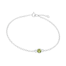Load image into Gallery viewer, Diamond or Gemstone Round Bezel Charm in 14K White Diamond Cut Cable Bracelet
