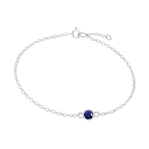 Diamond or Gemstone Round Bezel Charm in 14K White Round Cable Bracelet