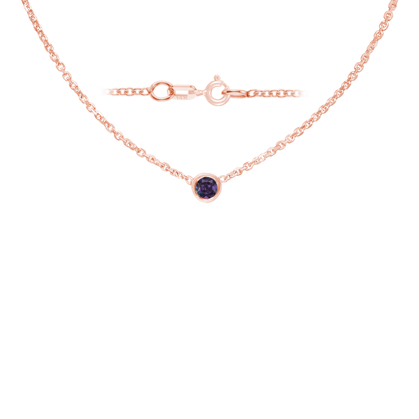 Diamond or Gemstone Round Bezel Charm in 14K Rose Round Cable Necklace (16-18" Extension)