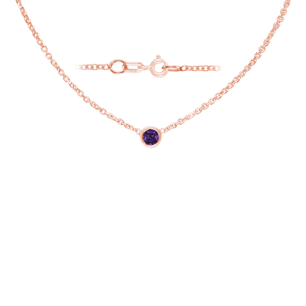 Diamond or Gemstone Round Bezel Charm in 14K Rose Round Cable Necklace (16-18" Extension)