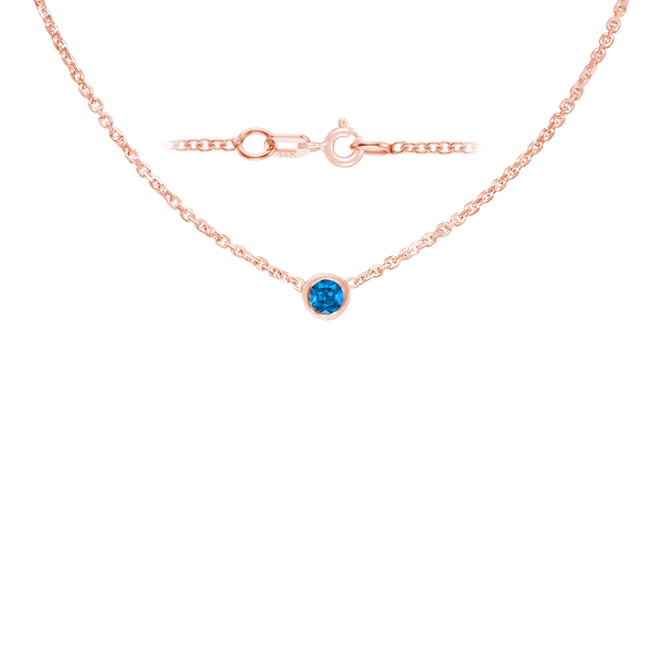 Diamond or Gemstone Round Bezel Charm in 14K Rose Round Cable Necklace (16-18" Extension)