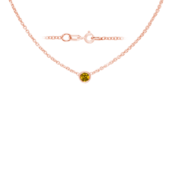 Diamond or Gemstone Round Bezel Charm in 14K Rose Round Cable Necklace (16-18" Extension)