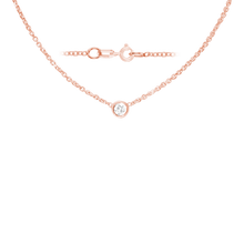 Load image into Gallery viewer, Diamond or Gemstone Round Bezel Charm in 14K Rose Round Cable Necklace (16-18&quot; Extension)
