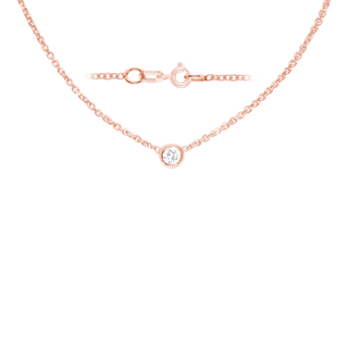 Diamond or Gemstone Round Bezel Charm in 14K Rose Round Cable Necklace (16-18" Extension)