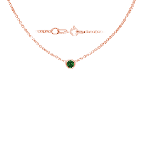 Diamond or Gemstone Round Bezel Charm in 14K Rose Round Cable Necklace (16-18" Extension)