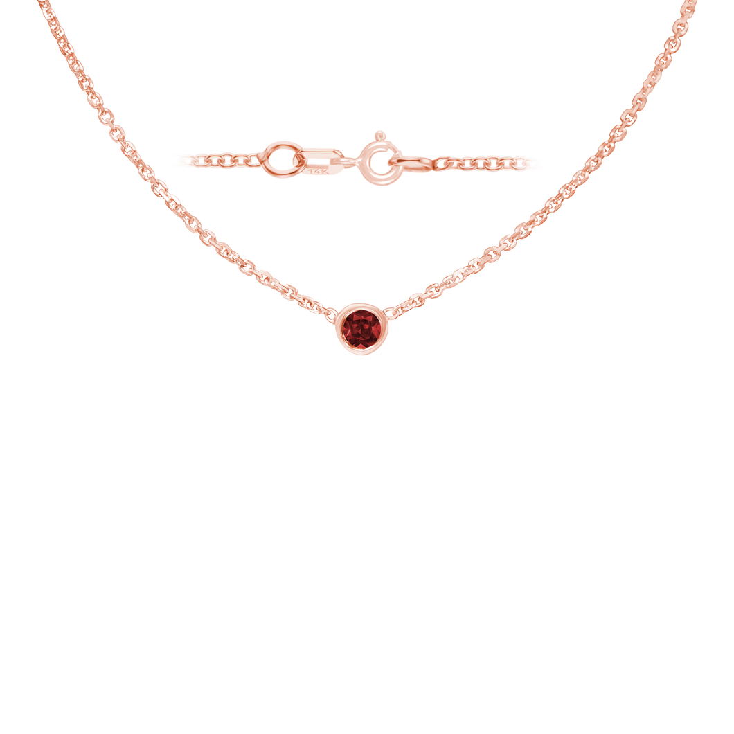 Diamond or Gemstone Round Bezel Charm in 14K Rose Round Cable Necklace (16-18