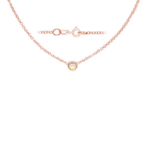 Diamond or Gemstone Round Bezel Charm in 14K Rose Round Cable Necklace (16-18" Extension)