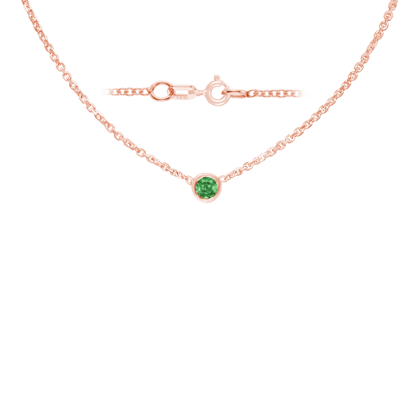 Diamond or Gemstone Round Bezel Charm in 14K Rose Round Cable Necklace (16-18" Extension)