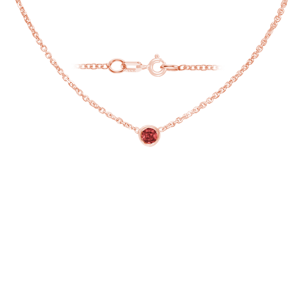 Diamond or Gemstone Round Bezel Charm in 14K Rose Round Cable Necklace (16-18" Extension)
