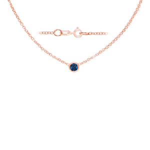 Diamond or Gemstone Round Bezel Charm in 14K Rose Round Cable Necklace (16-18" Extension)