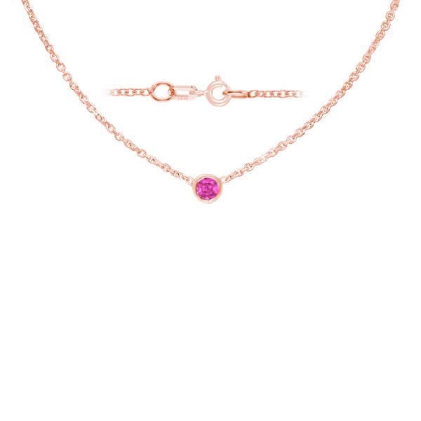 Diamond or Gemstone Round Bezel Charm in 14K Rose Round Cable Necklace (16-18" Extension)