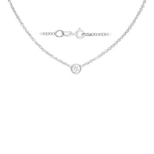 Diamond or Gemstone Round Bezel Charm in 14K White Diamond Cut Cable Necklace (16-18