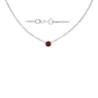 Diamond or Gemstone Round Bezel Charm in 14K White Diamond Cut Cable Necklace (16-18" Extension)