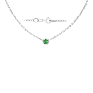 Diamond or Gemstone Round Bezel Charm in 14K White Round Cable Necklace (16-18" Extension)