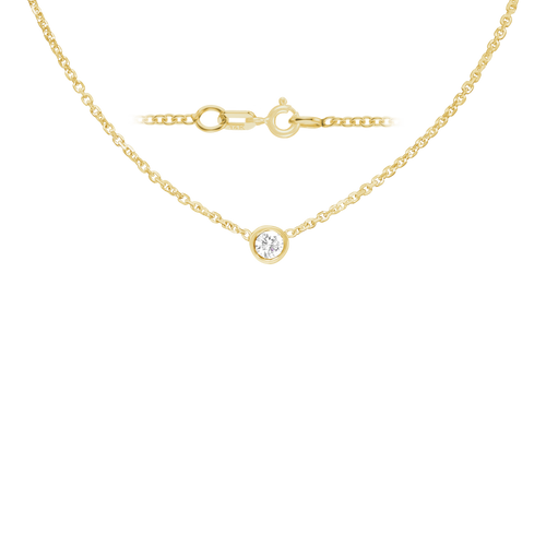 Diamond or Gemstone Round Bezel Charm in 14K Yellow Round Cable Necklace (16-18