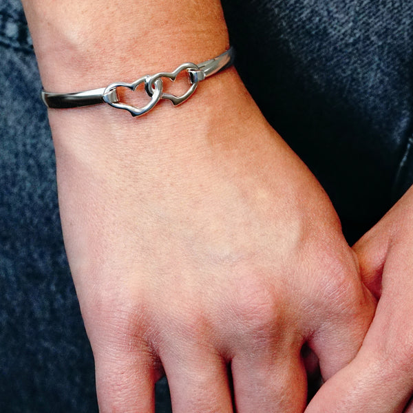 Double Heart Bracelet Top in Sterling Silver (30 x 12mm)