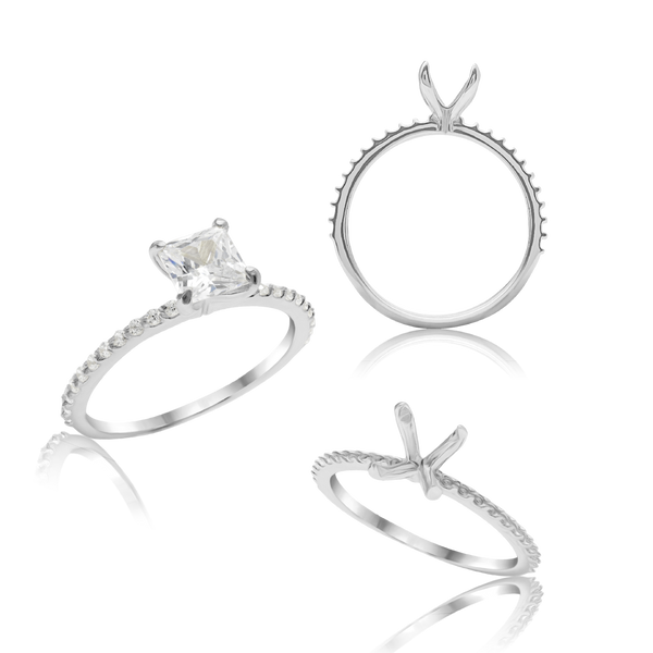 ITI NYC Princess Shape 4 Prong Zinnia With Side Stones Solitaire