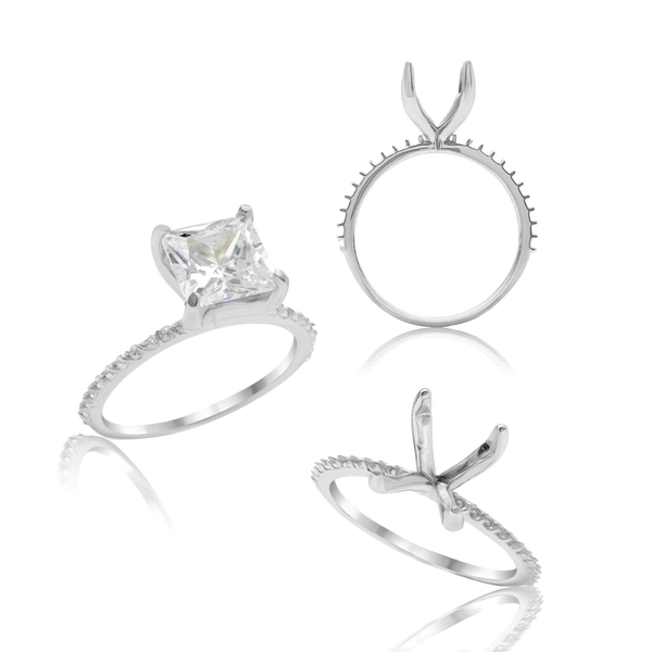 ITI NYC Princess Shape 4 Prong Zinnia With Side Stones Solitaire