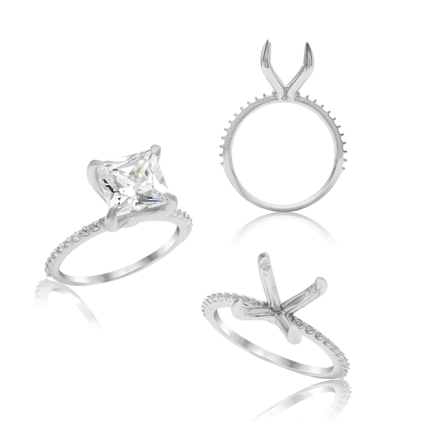 ITI NYC Princess Shape 4 Prong Zinnia With Side Stones Solitaire