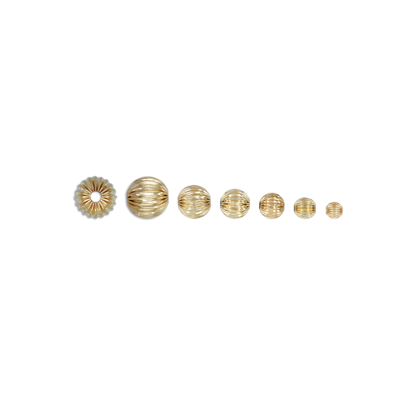ITI NYC Straight Corrugated Round Beads in 14K Yellow Gold (4 mm - 7 mm)