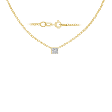Load image into Gallery viewer, Diamond or Gemstone Square Bezel Charm in 14K Yellow Diamond Cut Cable Necklace (16-18&quot; Extension)
