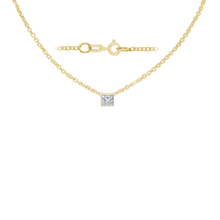 Load image into Gallery viewer, Diamond or Gemstone Square Bezel Charm in 14K Yellow Round Cable Necklace (16-18&quot; Extension)

