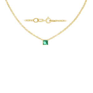 Diamond or Gemstone Square Bezel Charm in 14K Yellow Diamond Cut Cable Necklace (16-18" Extension)