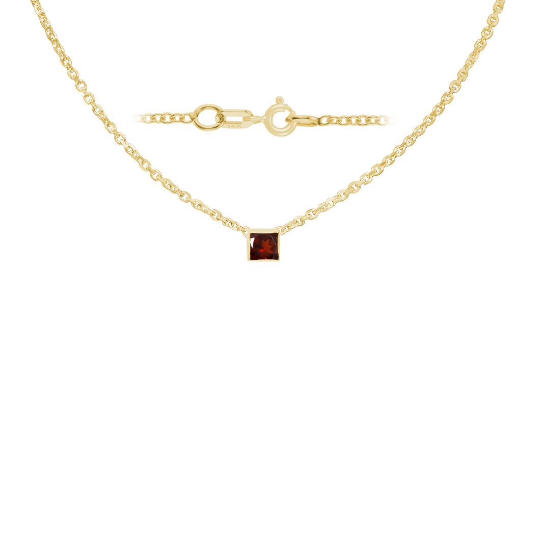 Diamond or Gemstone Square Bezel Charm in 14K Yellow Round Cable Necklace (16-18