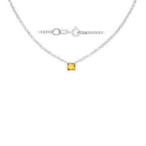 Diamond or Gemstone Square Bezel Charm in 14K White Round Cable Necklace (16-18" Extension)