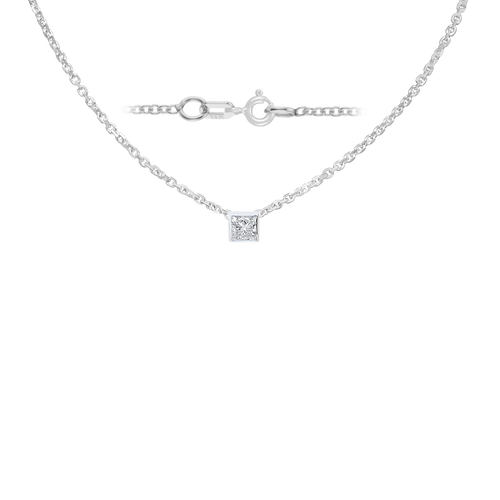 Diamond or Gemstone Square Bezel Charm in 14K White Round Cable Necklace (16-18
