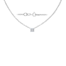 Load image into Gallery viewer, Diamond or Gemstone Square Bezel Charm in 14K White Diamond Cut Cable Necklace (16-18" Extension)
