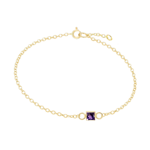Diamond or Gemstone Square Bezel Charm in 14K Yellow Round Cable Bracelet