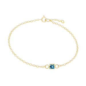 Diamond or Gemstone Square Bezel Charm in 14K Yellow Round Cable Bracelet