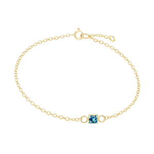 Diamond or Gemstone Square Bezel Charm in 14K Yellow Diamond Cut Cable Bracelet