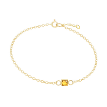 Load image into Gallery viewer, Diamond or Gemstone Square Bezel Charm in 14K Yellow Round Cable Bracelet
