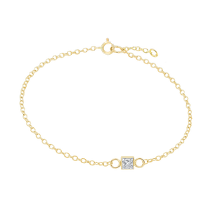 Diamond or Gemstone Square Bezel Charm in 14K Yellow Round Cable Bracelet