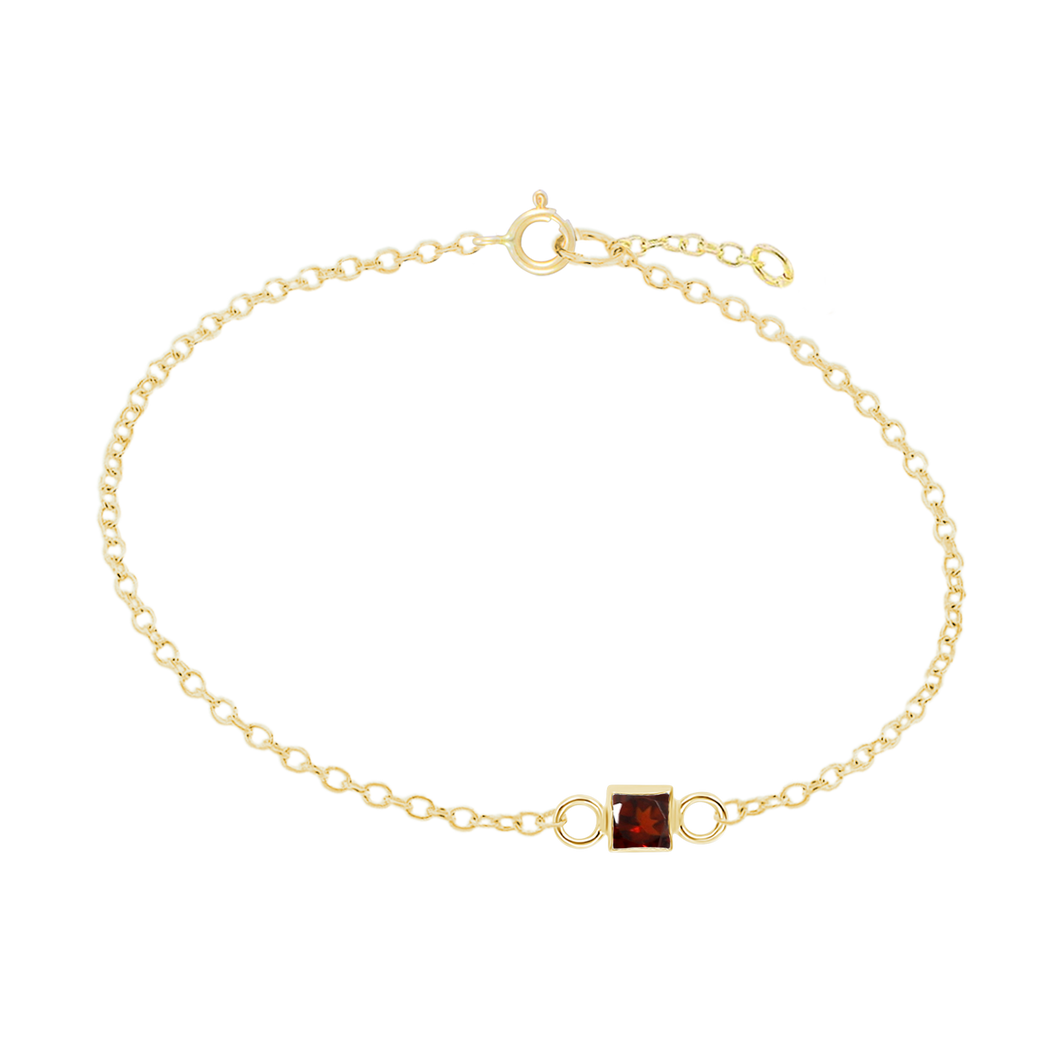 Diamond or Gemstone Square Bezel Charm in 14K Yellow Round Cable Bracelet