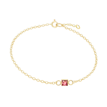 Load image into Gallery viewer, Diamond or Gemstone Square Bezel Charm in 14K Yellow Round Cable Bracelet
